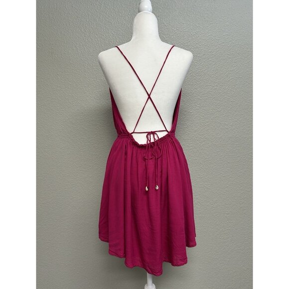 Indah Tahani Drape Neck Strappy Back Fuchsia Flowy Mini Dress Size Large - Picture 13 of 13